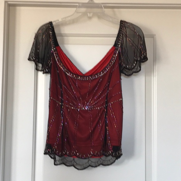 Marina Red/Black Beaded and Sequined Top - Formal - Picture 2 of 4